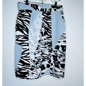 Ellen Tracy Women’s Size 2 Skirt Geometric Print Blue Black White Pockets clean